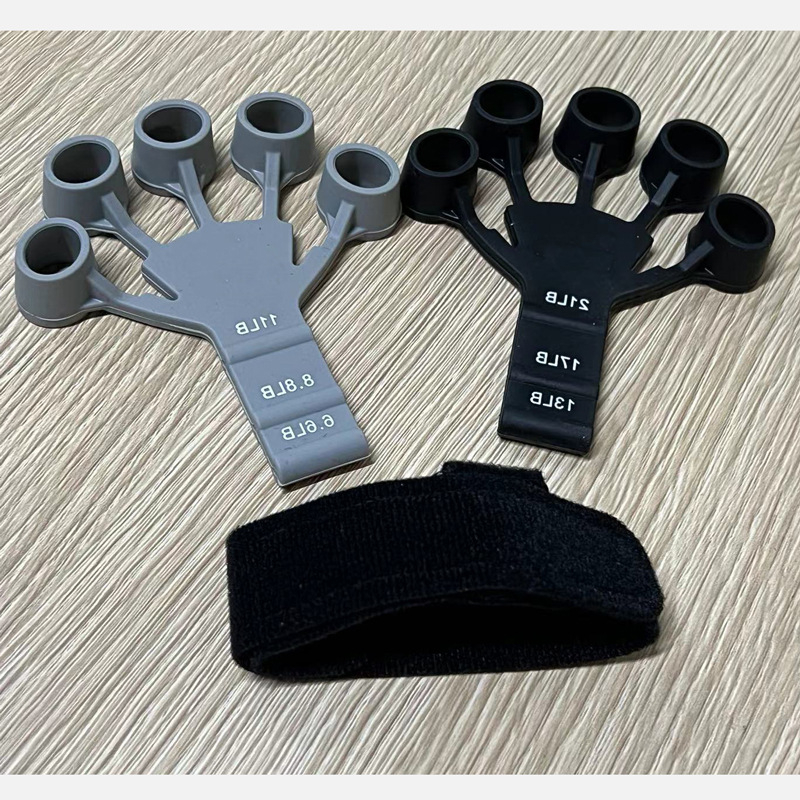 (2er Set) Silikon Gripster Finger Trainingsband Handmuskeltrainer - Schwarz / Grau