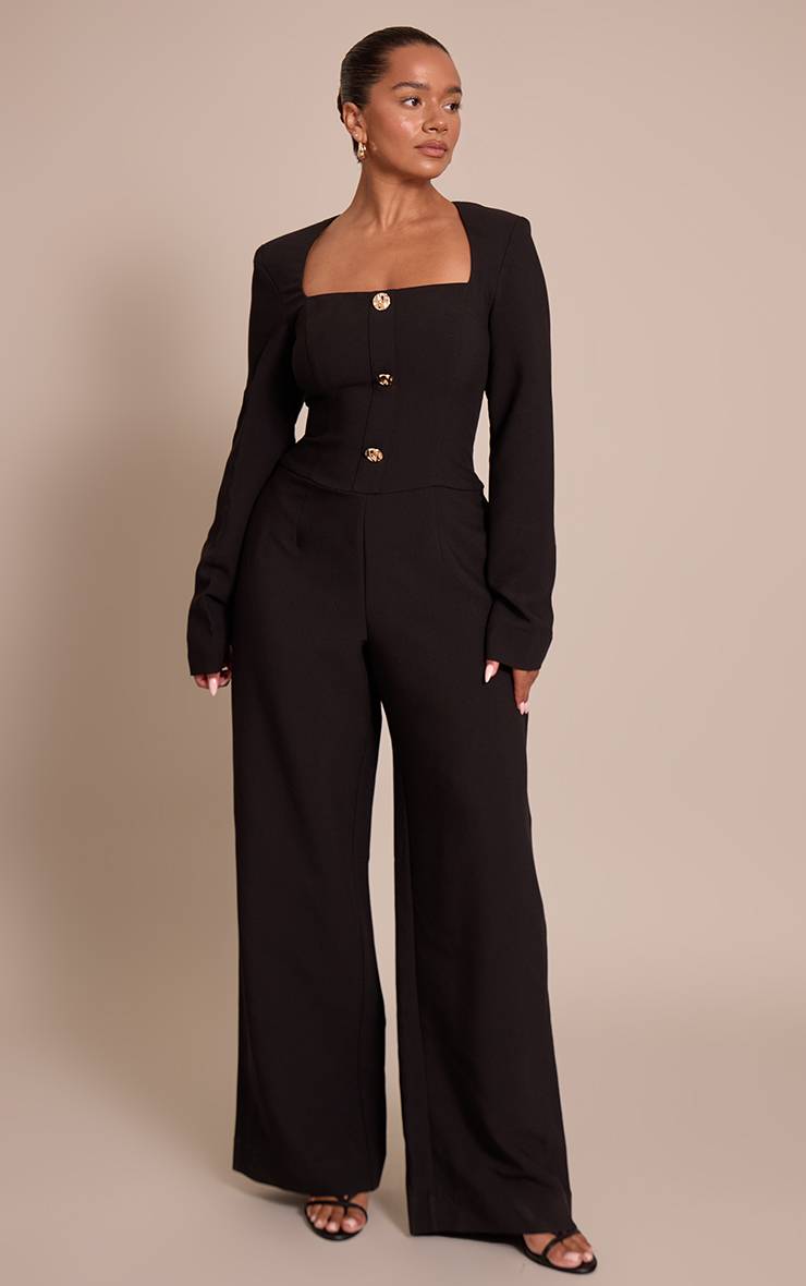 Noir Combinaison Pantalon Large Ajustée Shape À Boutons Martelés