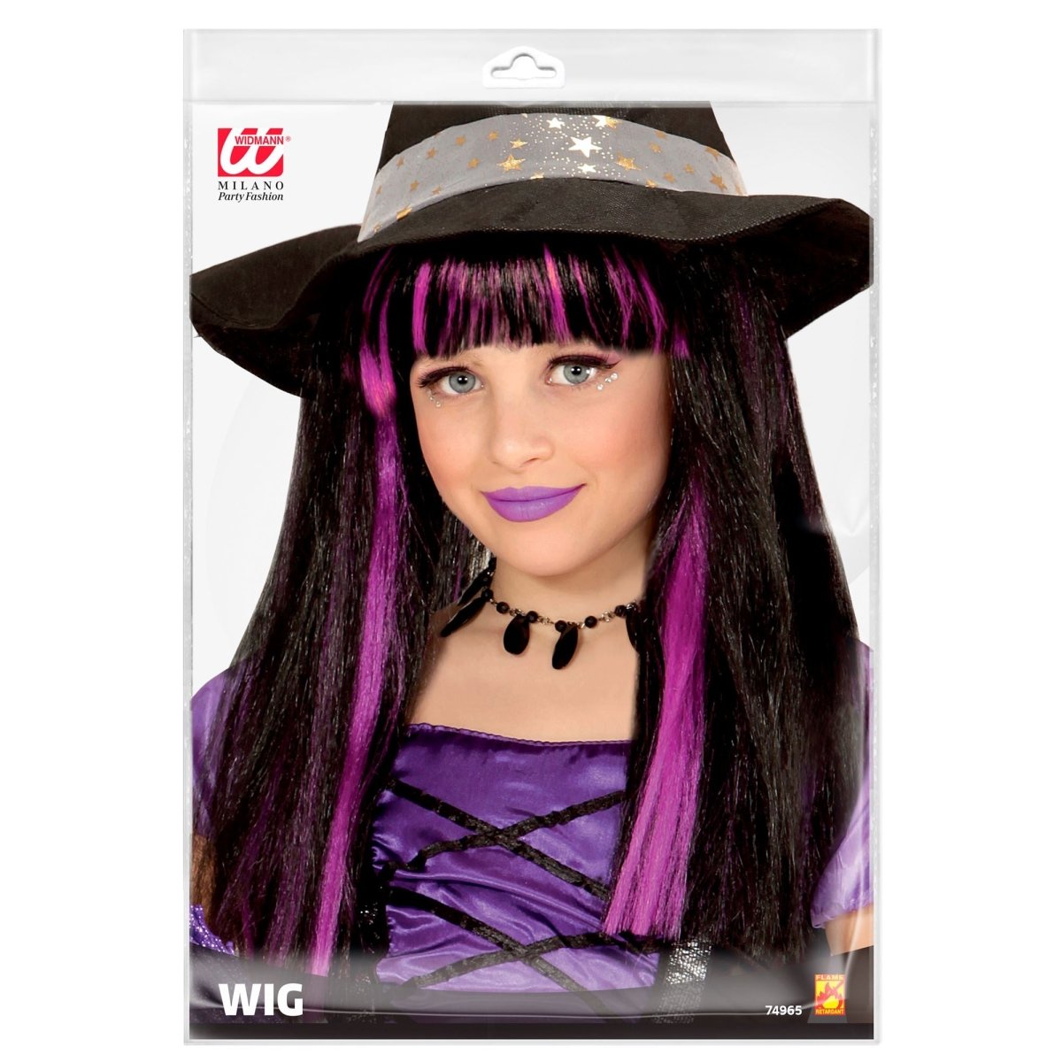 Halloween Pruik Zwart Paars Heks