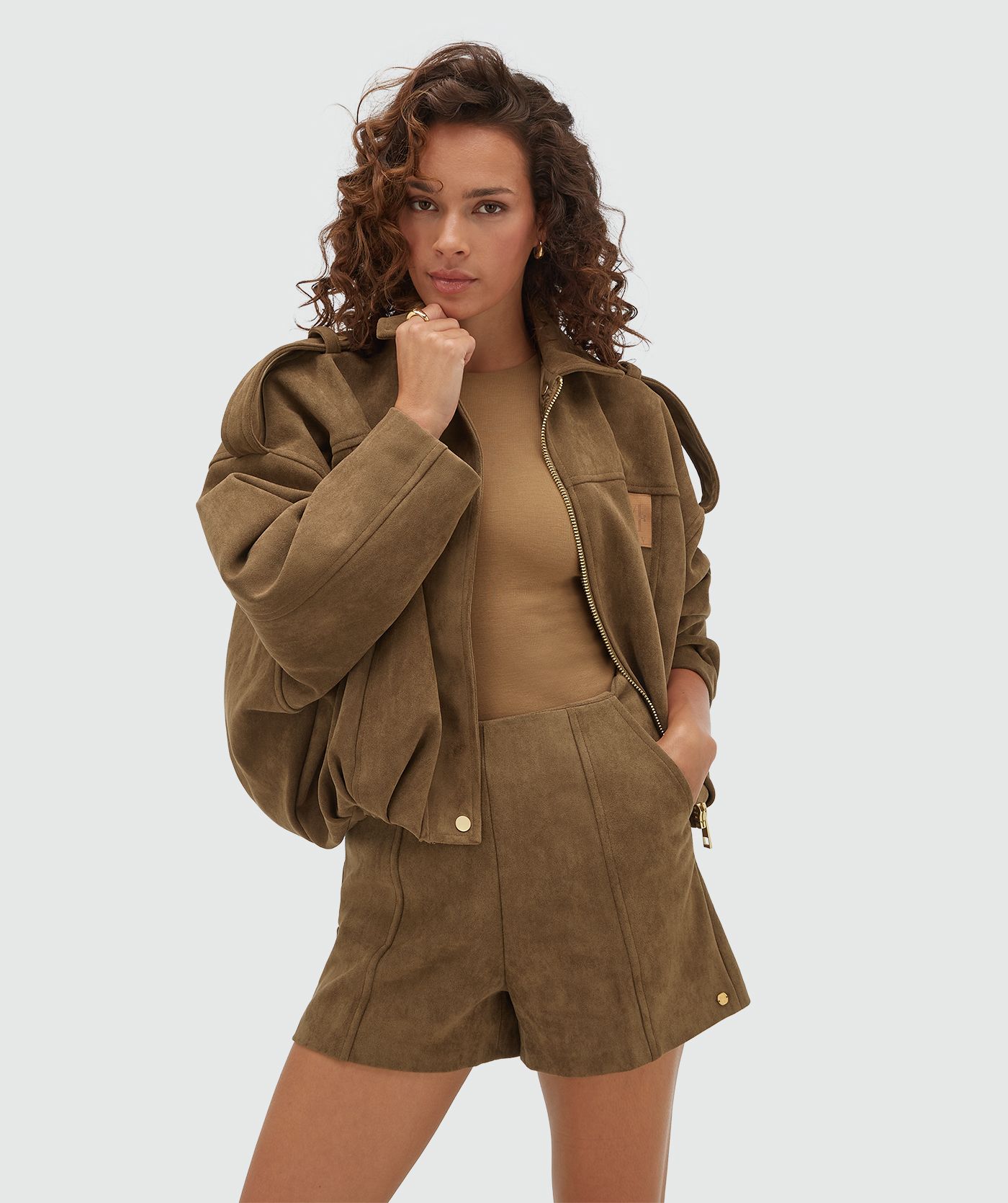 JV-VITO oversized jacket van suedine - dark khaki