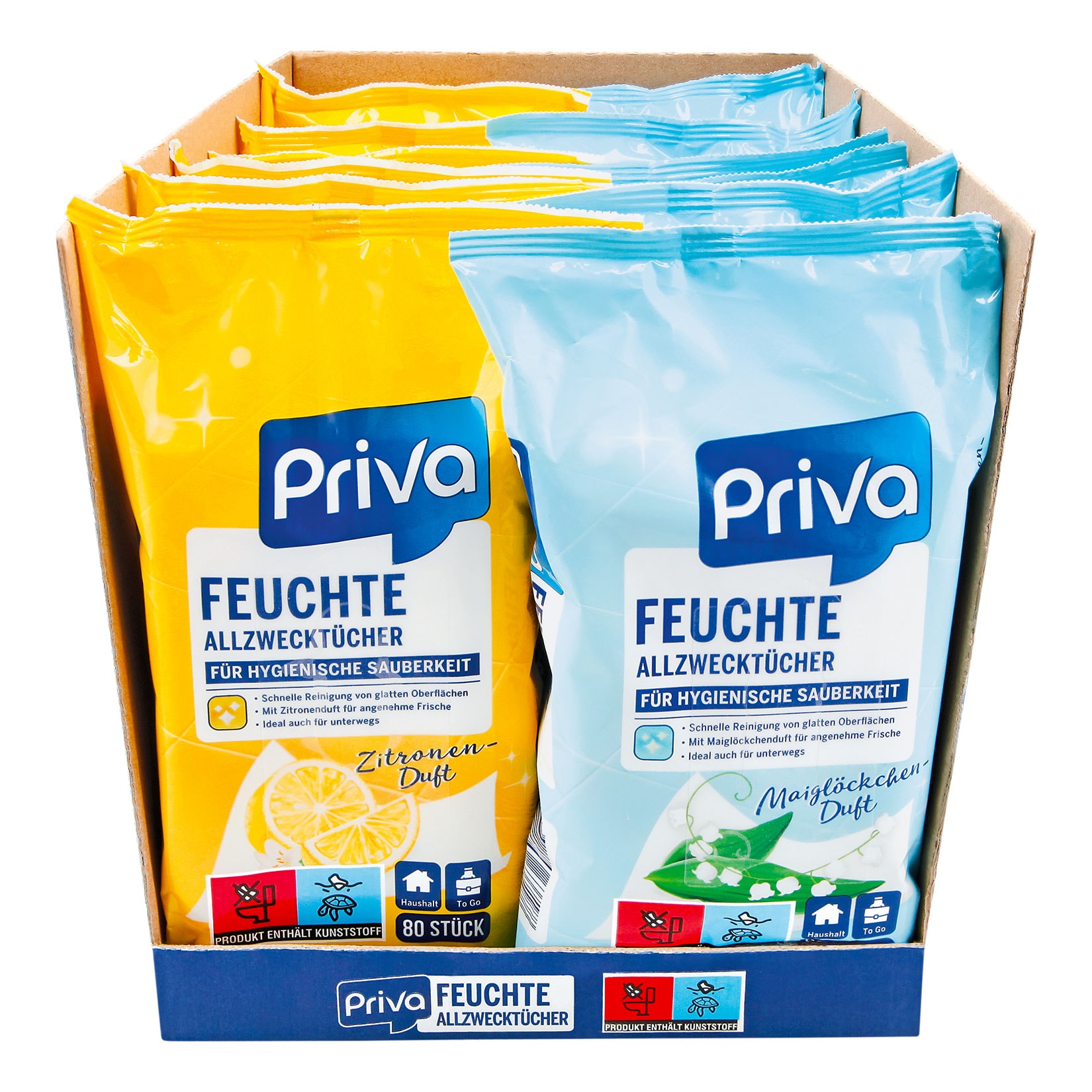 Priva Allzwecktücher 80 Stück, verschiedene Sorten, 12er Pack