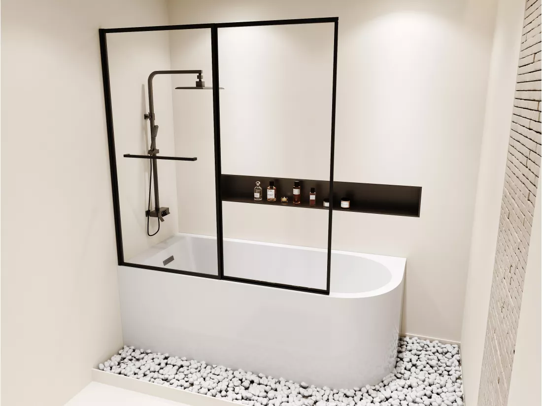 Baignoire douche blanche avec pare baignoire coulissant - 240 L - Angle gauche - ANIKA