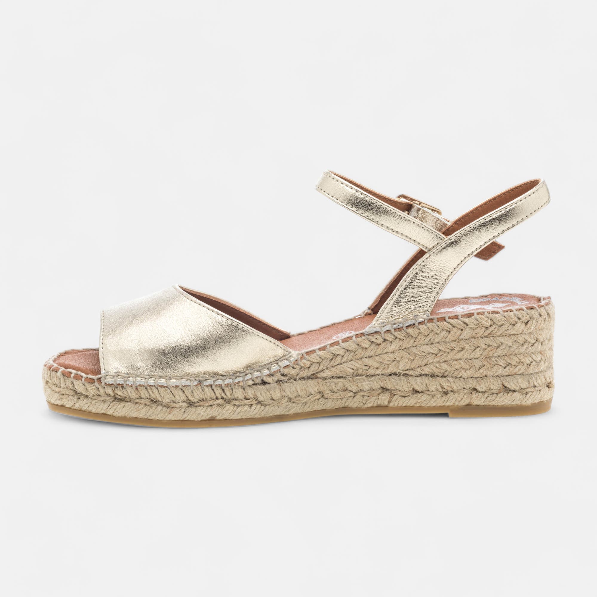 Espadrilles à talon compensé Femme en cuir or