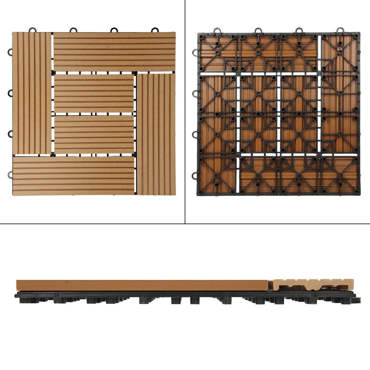 ECD Germany WPC Terrastegels 30 x 30 cm 55 stuks Voordeelverpakking voor 5m² Teak Mozaïek Houtlook voor Tuin Balkon Vloeren met Drainage Kliksysteem Terrasplanken Balkontegels Kliktegels Houten Tegels