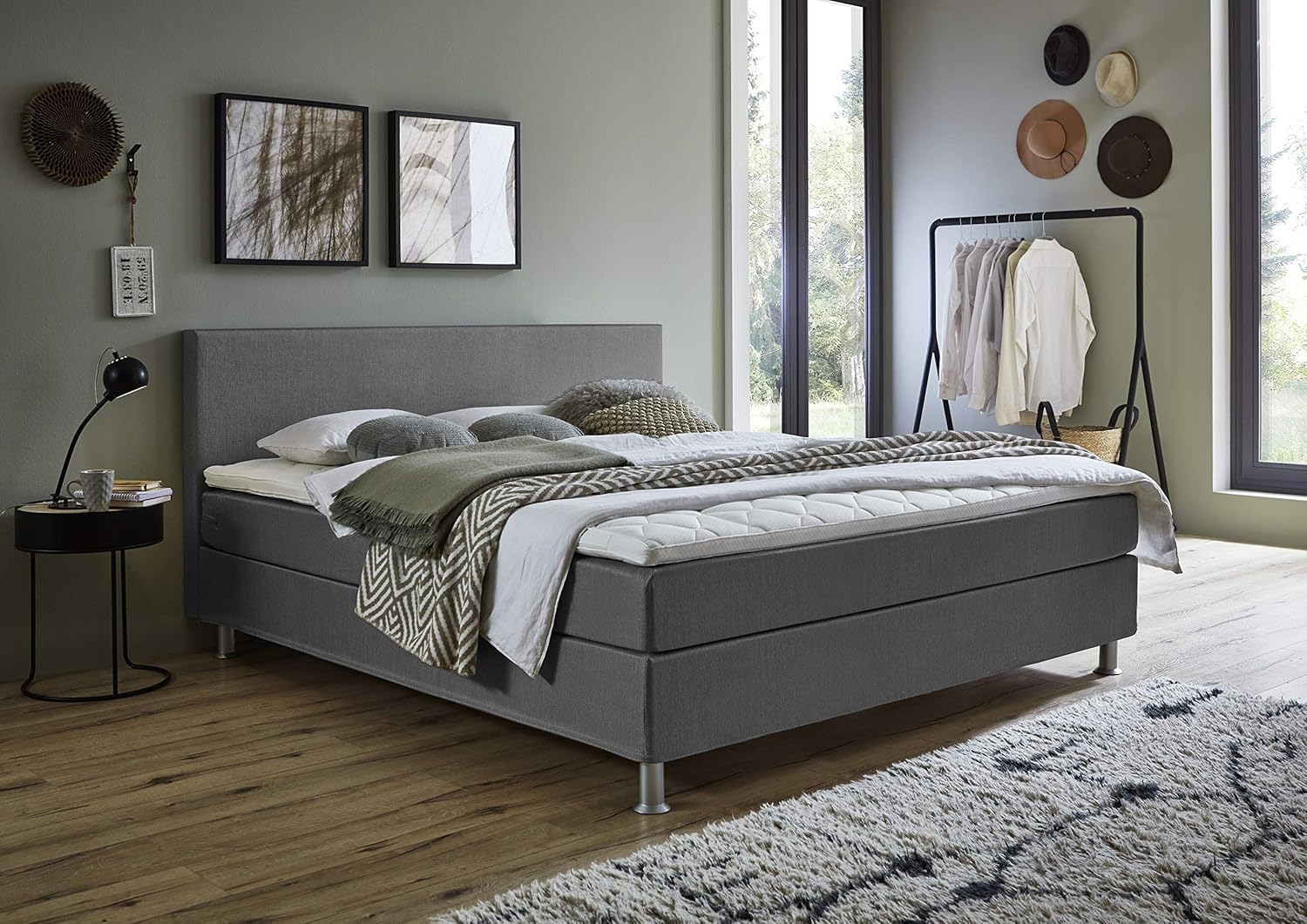 Atlantic Home Collection EDISON Boxspringbett Stoff, Liegefläche 180 x 200 cm, grau