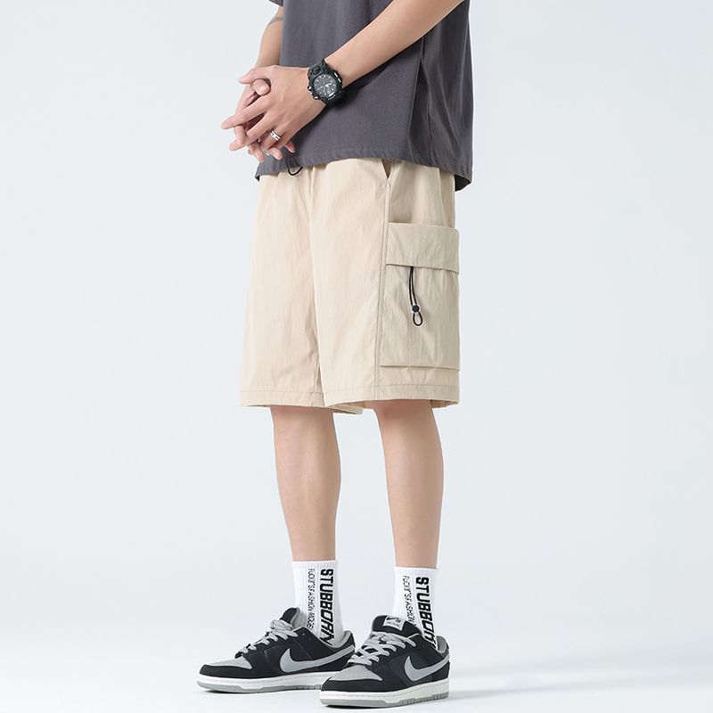 Lefitt - Mid Rise Plain Cargo Shorts