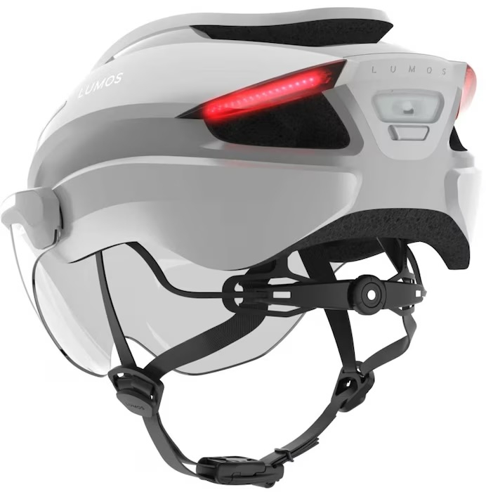 (Gr. M/L) Ultra E-Bike Verstellbarer Fahrrad Helm Velo Kopf Schutz mit Front- und Rücklicht / Blinkerfunktion / Visier - Weiss