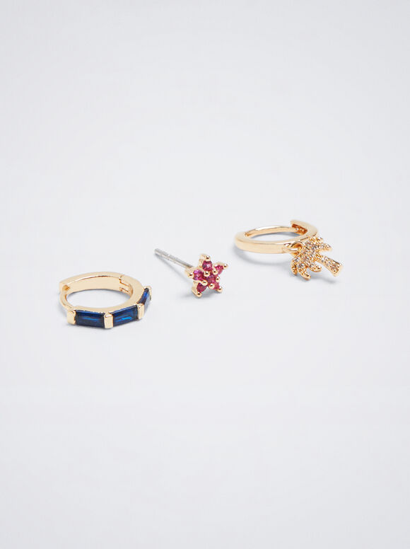 Conjunto de Anéis com Berloques e Zircônias - Multicor
