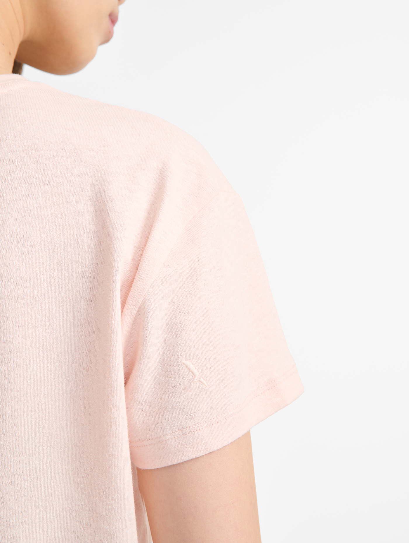 T-shirt col V en coton et lin ANTIQUE ROSE