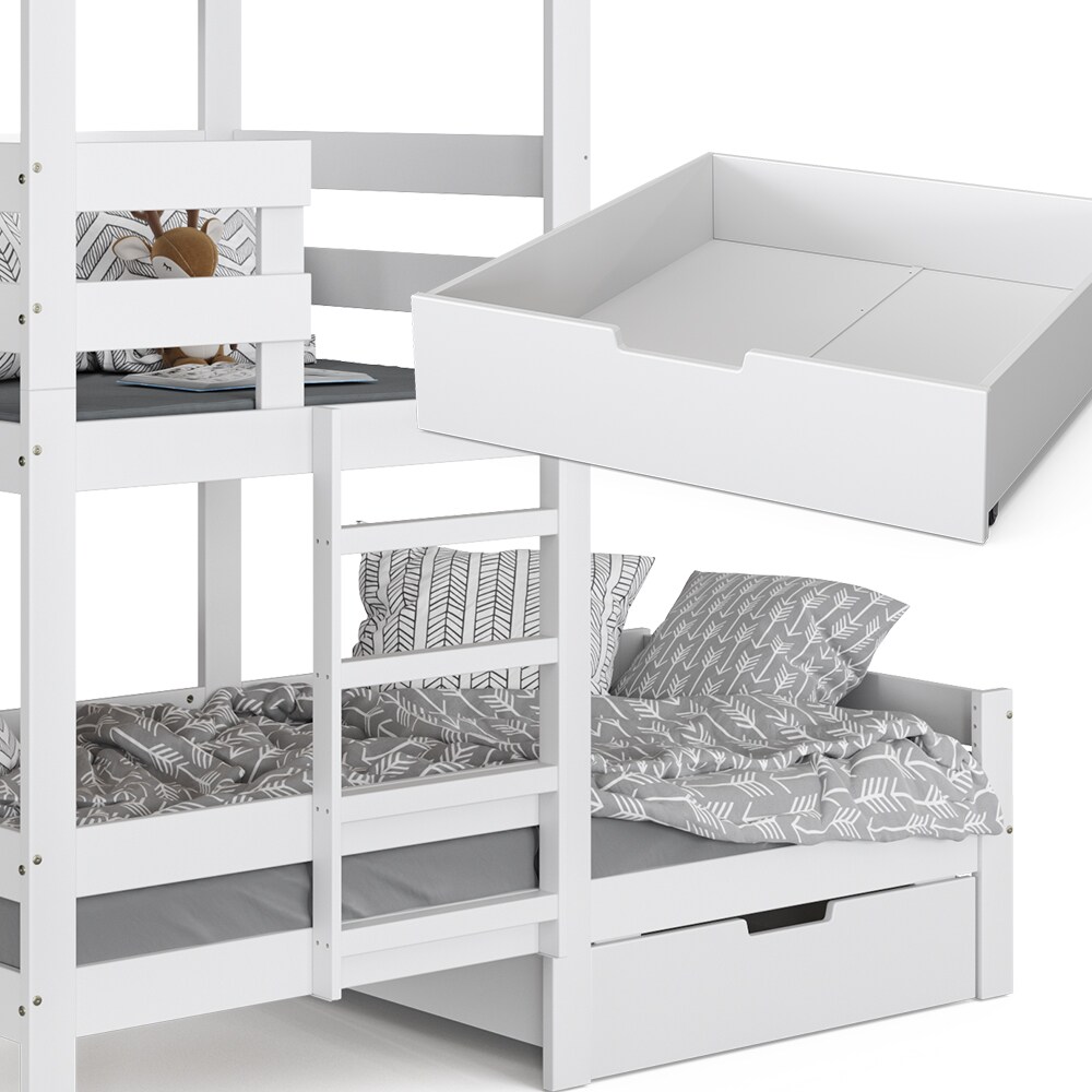 VitaliSpa Spielturmbett Kinderbett Spielbett Tom Weiß modern 204x218 cm Massivholz Kinderzimmer Lattenrost Bettleiter Matratze Abenteuerbett Kletterbett
