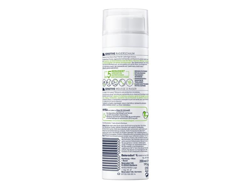 NIVEA MEN Rasierschaum Sensitive 200 ml Duftneutraler Rasierschaum schützt empfindliche Haut