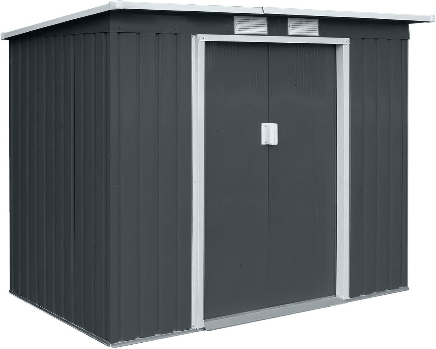 P100 Gartenhaus mit Pultdach, Geräteschuppen 213x130x173cm, Gerätehaus mit 2 Schiebetüren, Belüftungsgitter & Metall-Rahmen, Modernes Grau/Anthrazit, Verzinkter Stahl