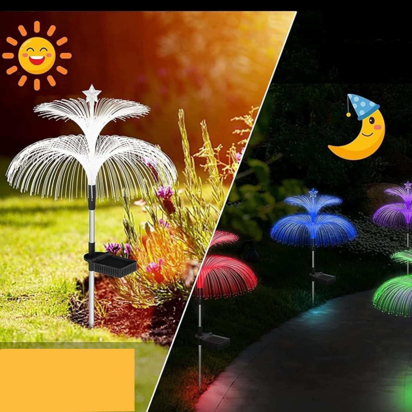 (3er Set) 75cm LED Solar Glasfaser Qualle Garten Party Lampe Outdoor Glow Wedel mit Farbwechsel (IP65) - Bunt
