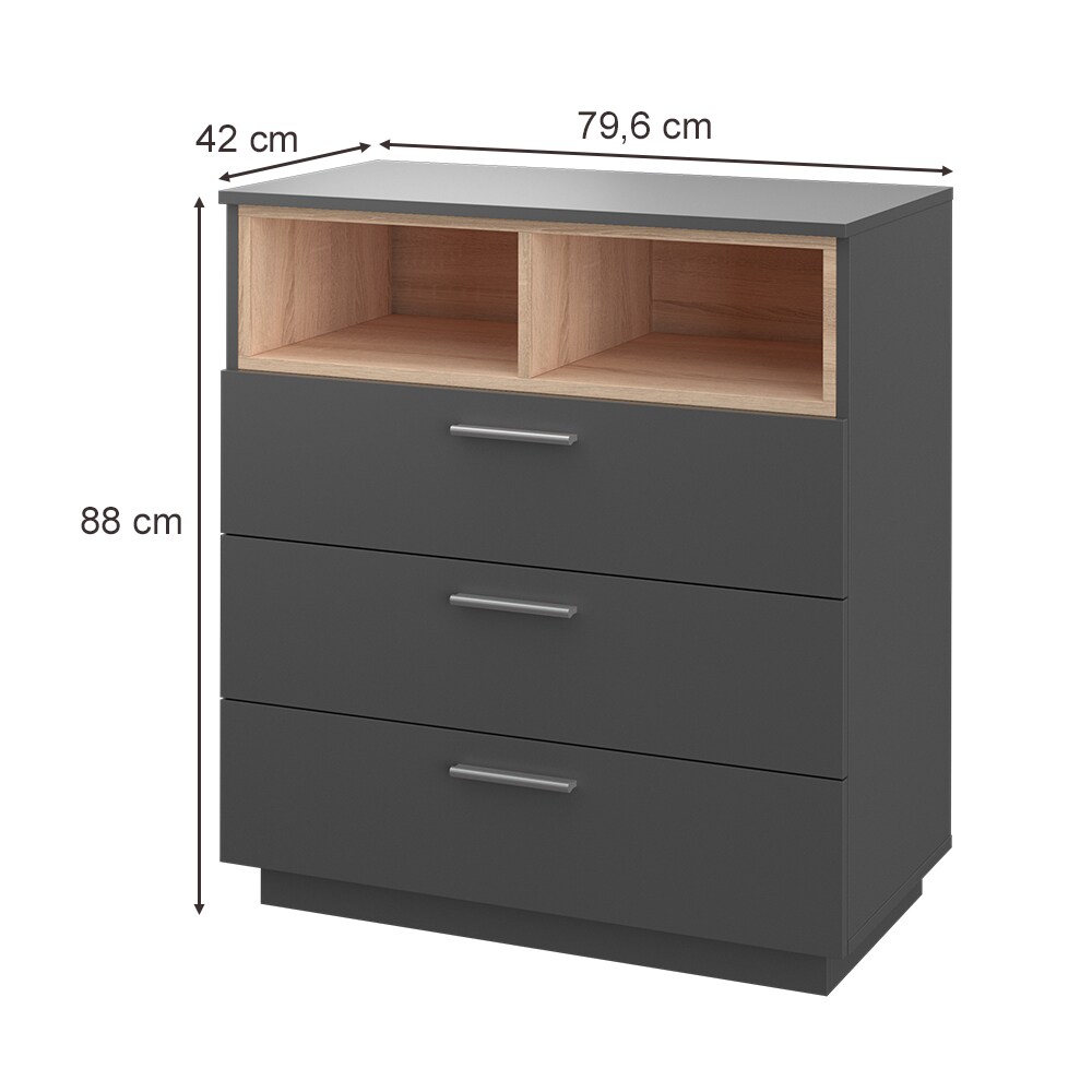 Vicco Kommode Highboard Anrichte Beatrice Anthrazit 3 Schubladen Sideboard Regal