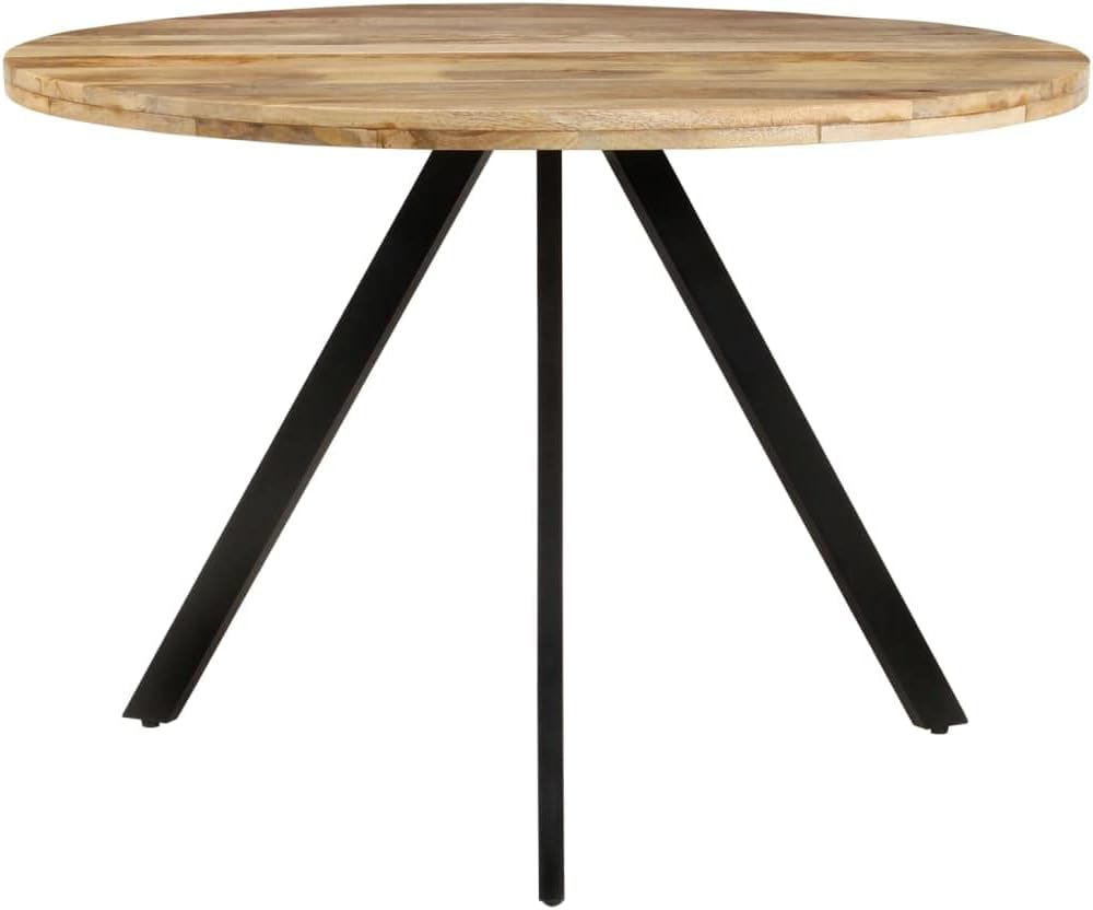 Vintage Style Dining Table 110x75 cm, Solid Mango Wood Top with Powder Coated Iron Frame, Kitchen Table for 4, Rustic Farmhouse Dining Room Furniture