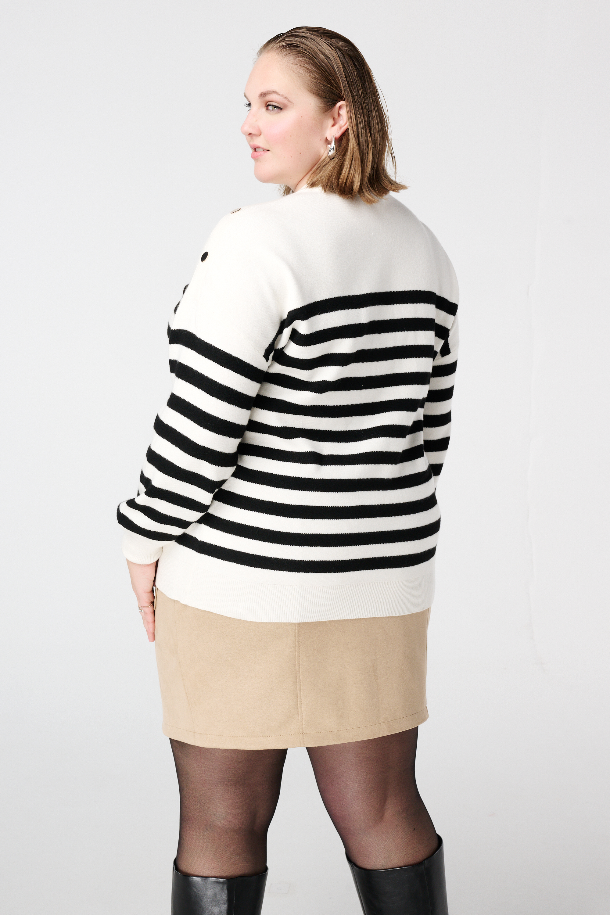 Gestreepte trui met knoopdetail Multi zwart-wit