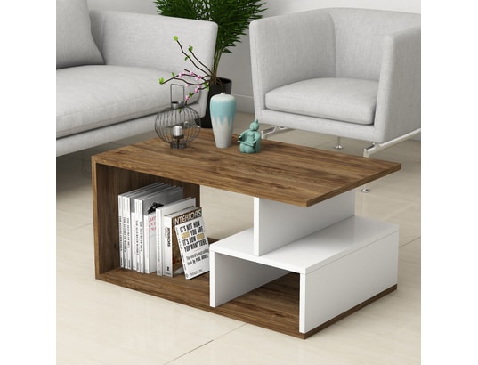 CONCEPT1 - Table basse Art 2042 noyer foncé blanc 90 x 54 x h42cm