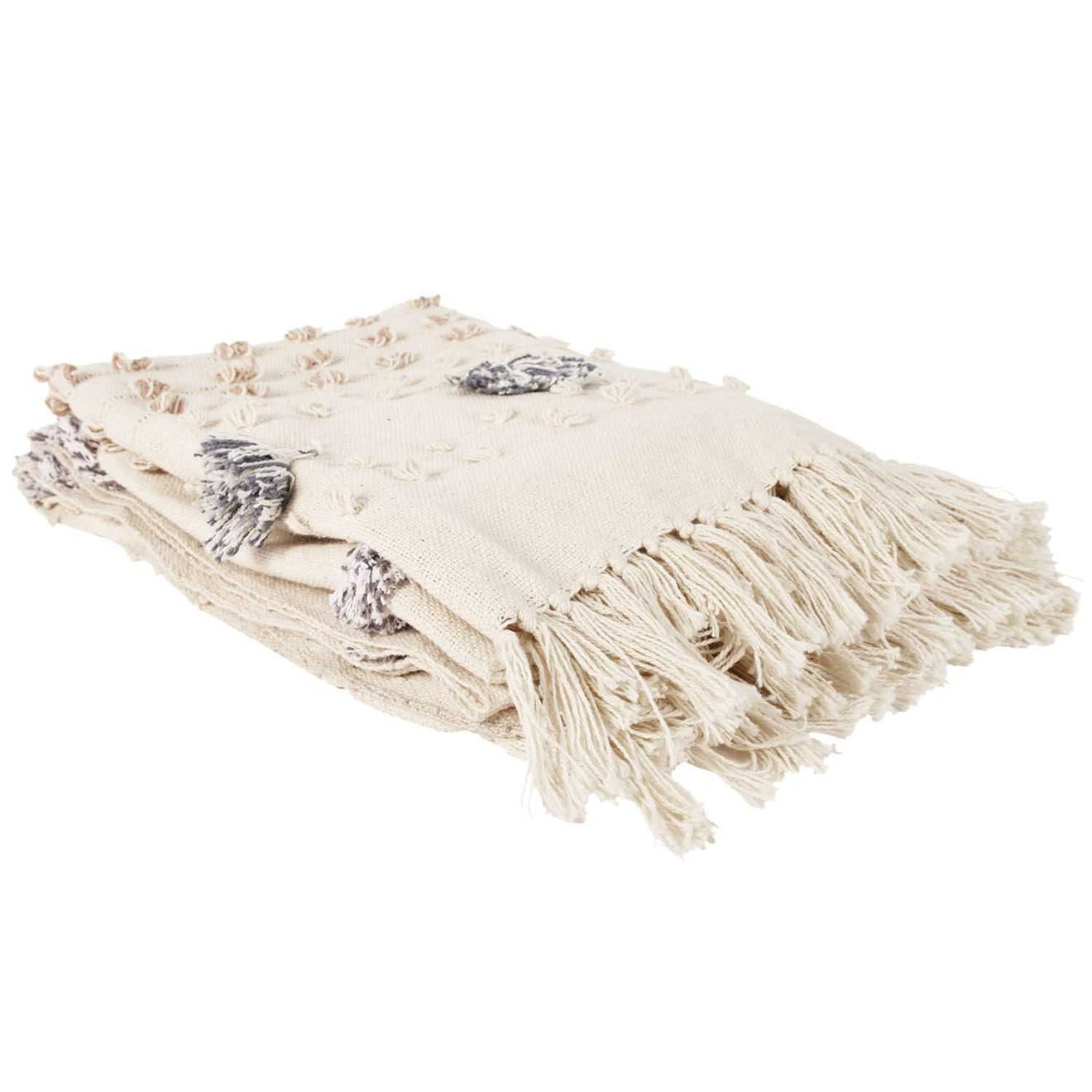 Home Deco Factory Plaid tufté à franges blanc/gris - 125x150 cm