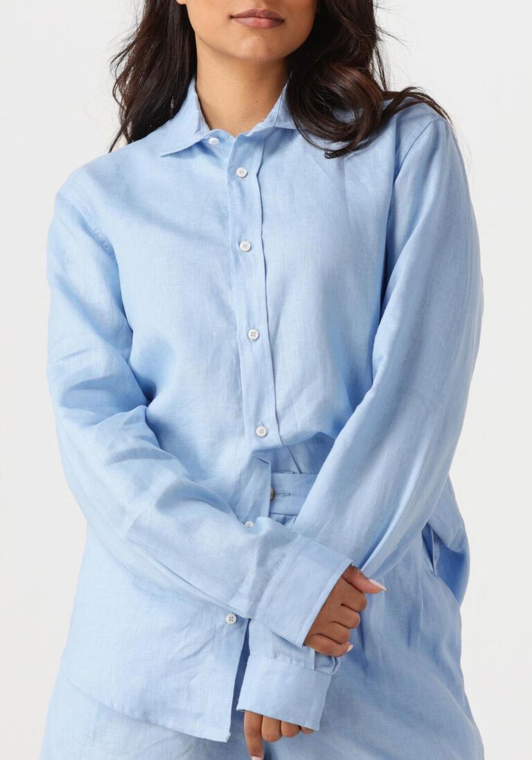 lichtblauwe resort finest blouses shirt 100% linen