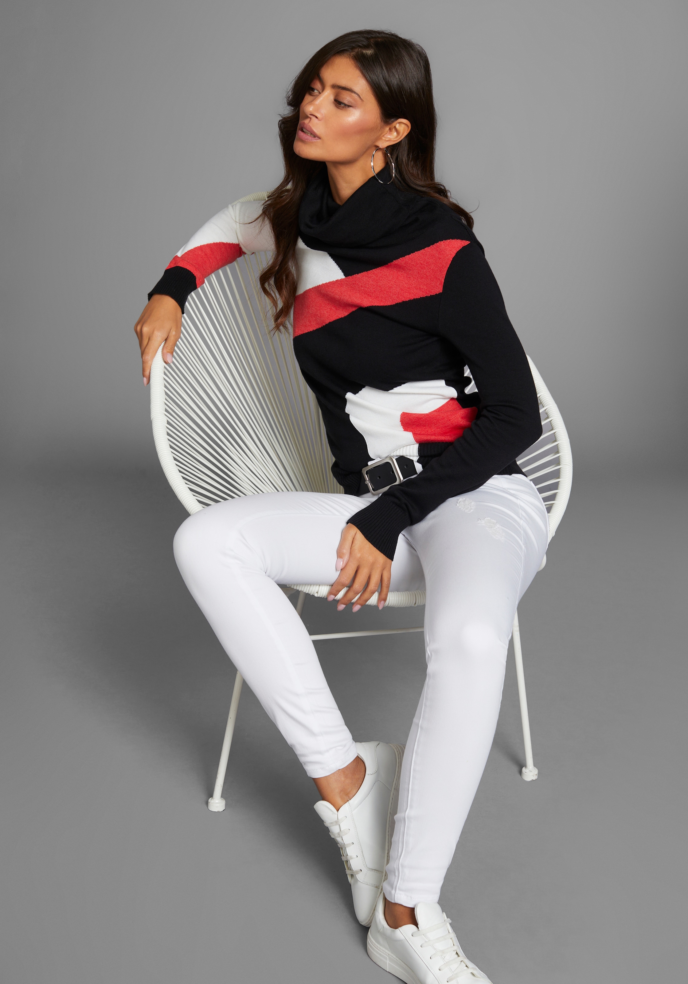 Laura Scott Strickpullover , mit Rollkragen und Colorblock Design