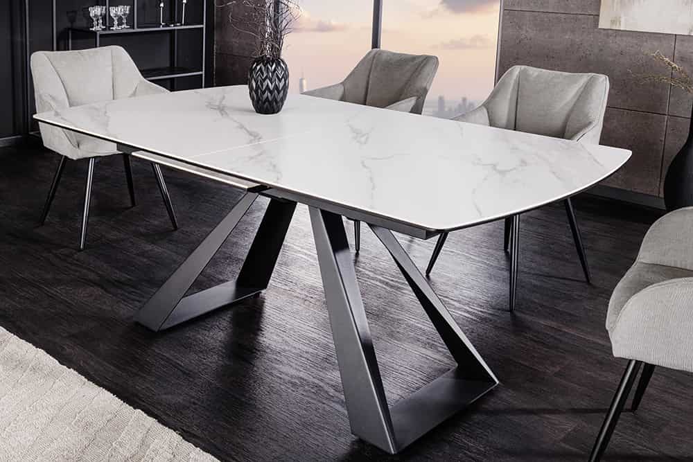 Ausziehbarer Esstisch CONCORD 180-230cm weiß Keramik schwarz Metall