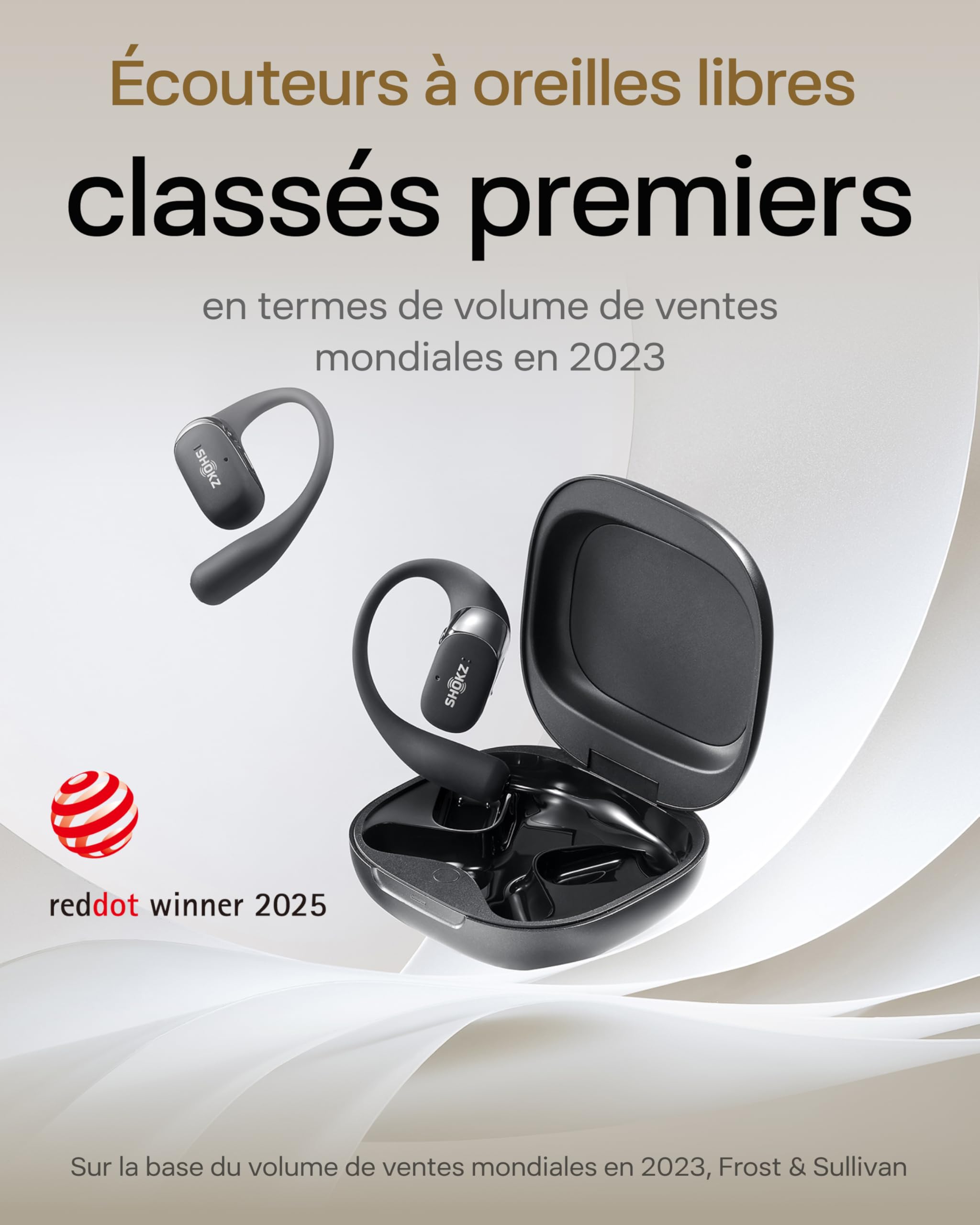 SHOKZ OpenFit 2 Casque à Oreilles Libres, écouteurs Bluetooth sans Fil avec Micro, écouteurs avec Crochet d’oreille et 48 Heures de Lecture, Charge Rapide, résistance IP55, Sac de Transport, Noir