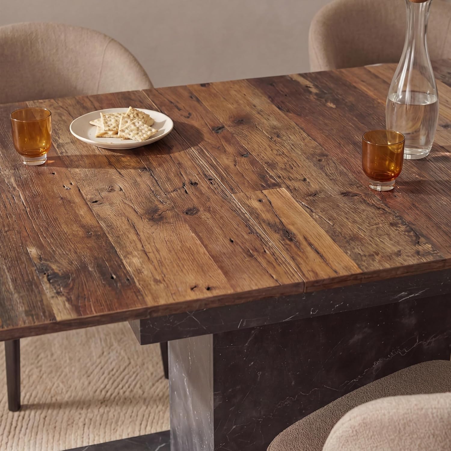 B&D home Esstisch Bosco | ausziehbar 120-160x80 cm 4-6 Personen Küchentisch Holztisch mit Säule für Esszimmer, Küche | skandinavisch modern Design | Texas-Eiche Optik, 11201-BM-EITE