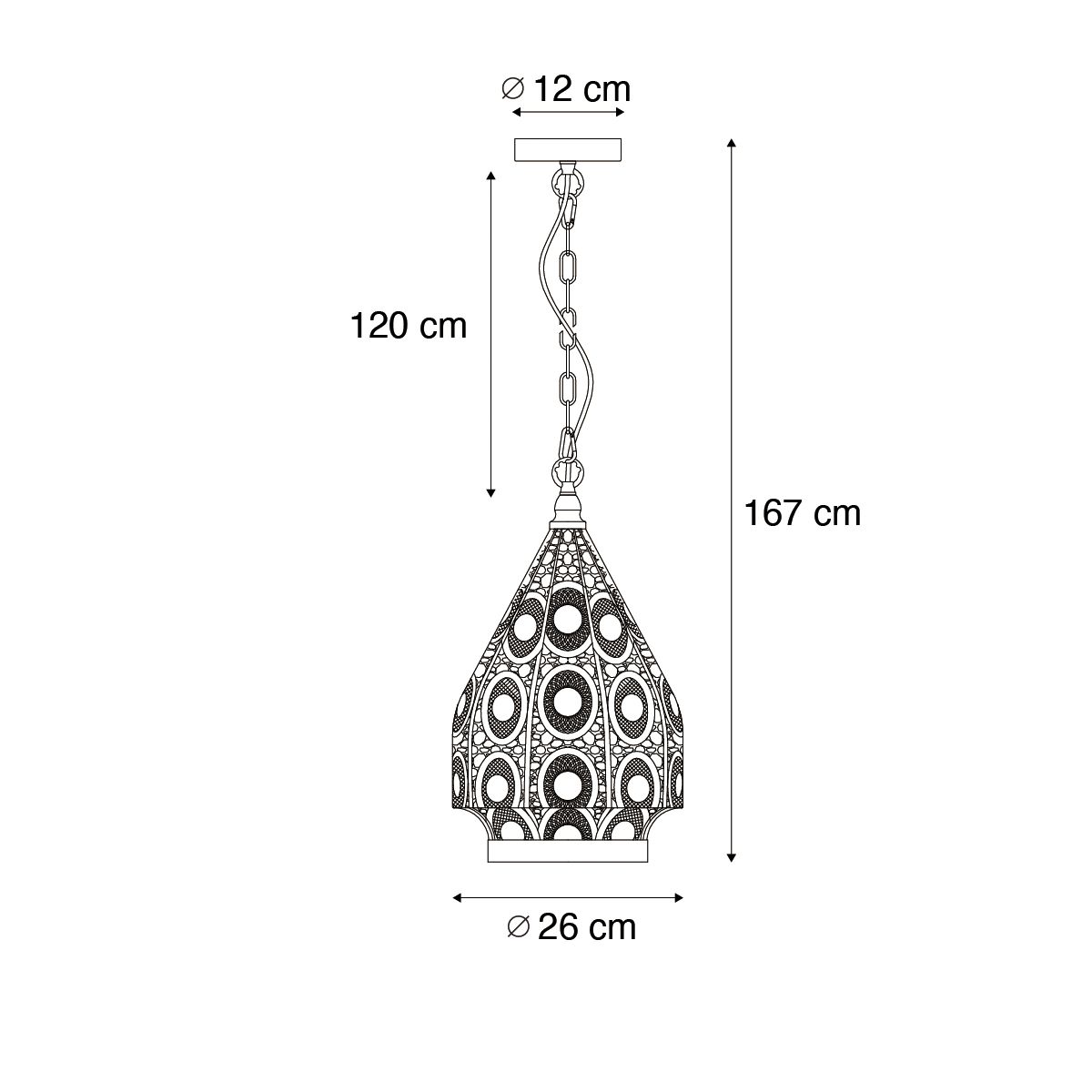 Oosterse hanglamp goud met patroon 26cm - Mowgli