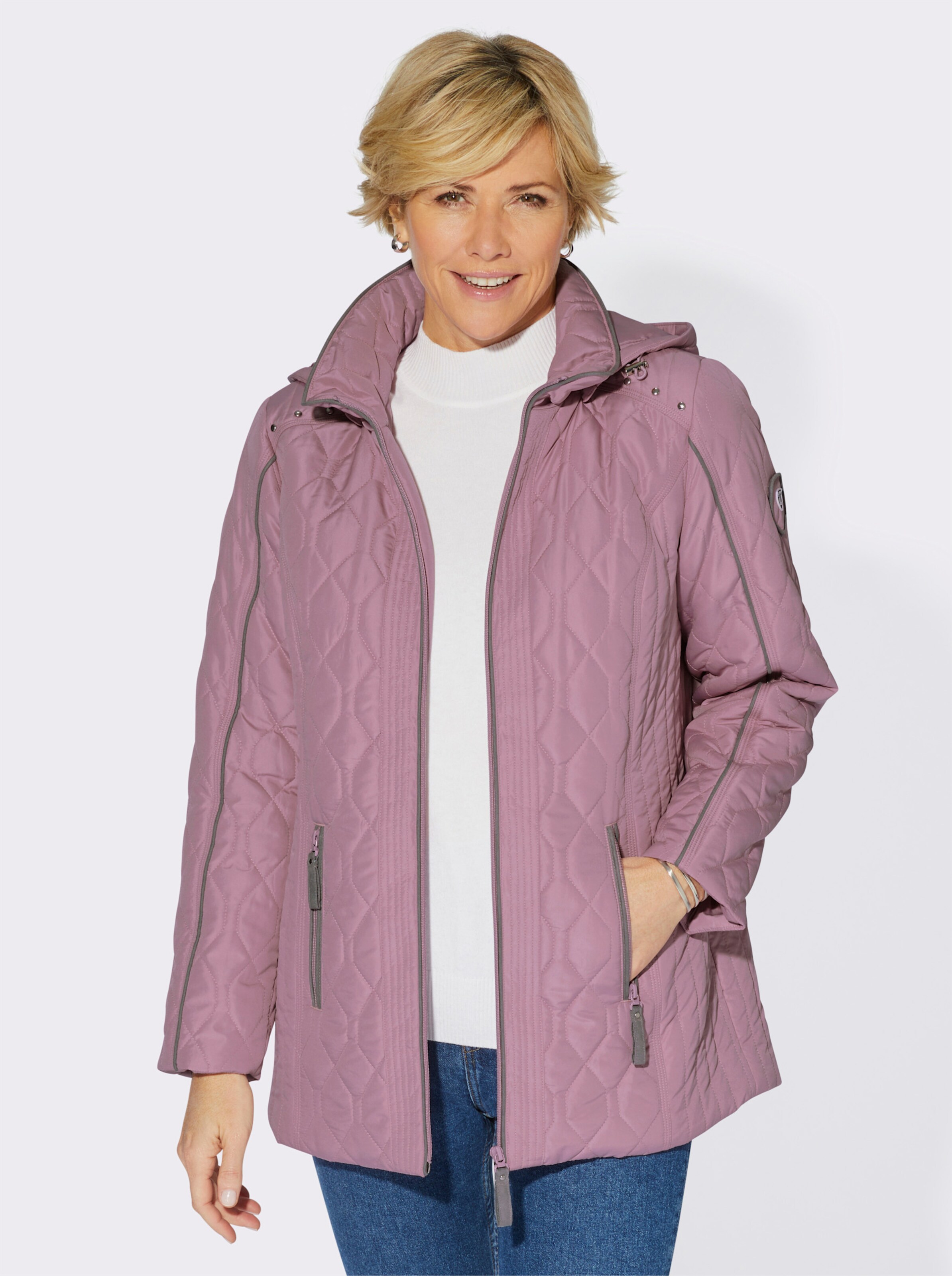 Steppjacke mit Kapuze, weitenregulierbar