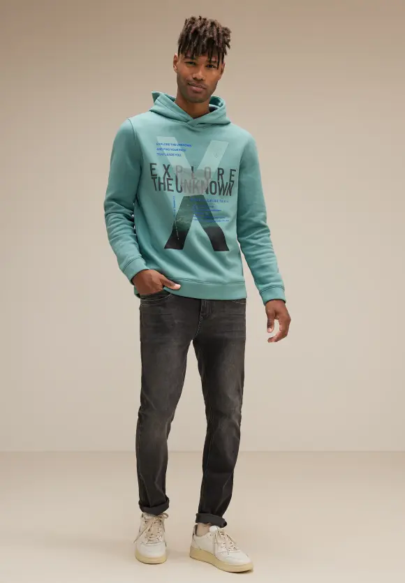 Kapuzenpulli mit Frontprint - turquoise green