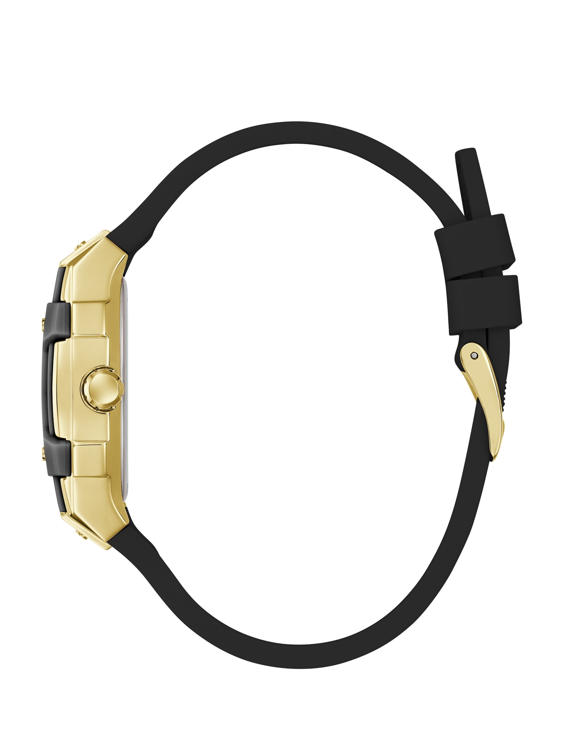 Relógio multifuncional em silicone preto e dourado
