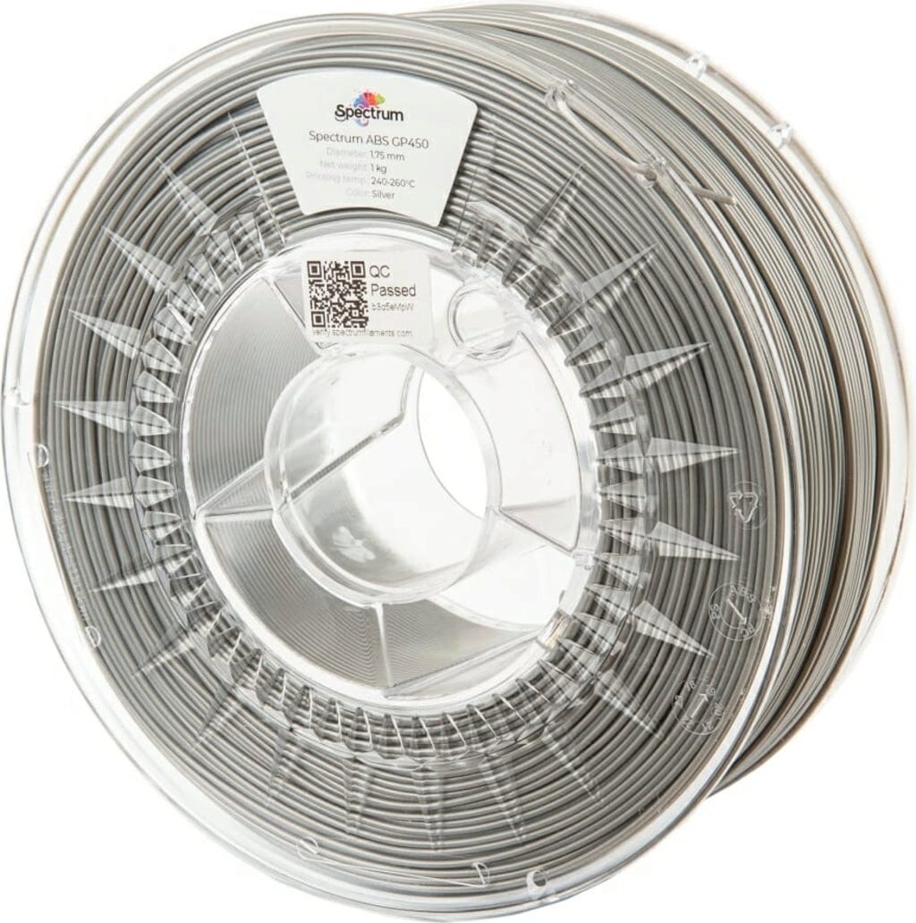 Spectrum  ABS GP450 Silver, 1,75 mm / 1000 g    Industrietaugliches ABS-Filament mit guten mechanischen Eigenschaften