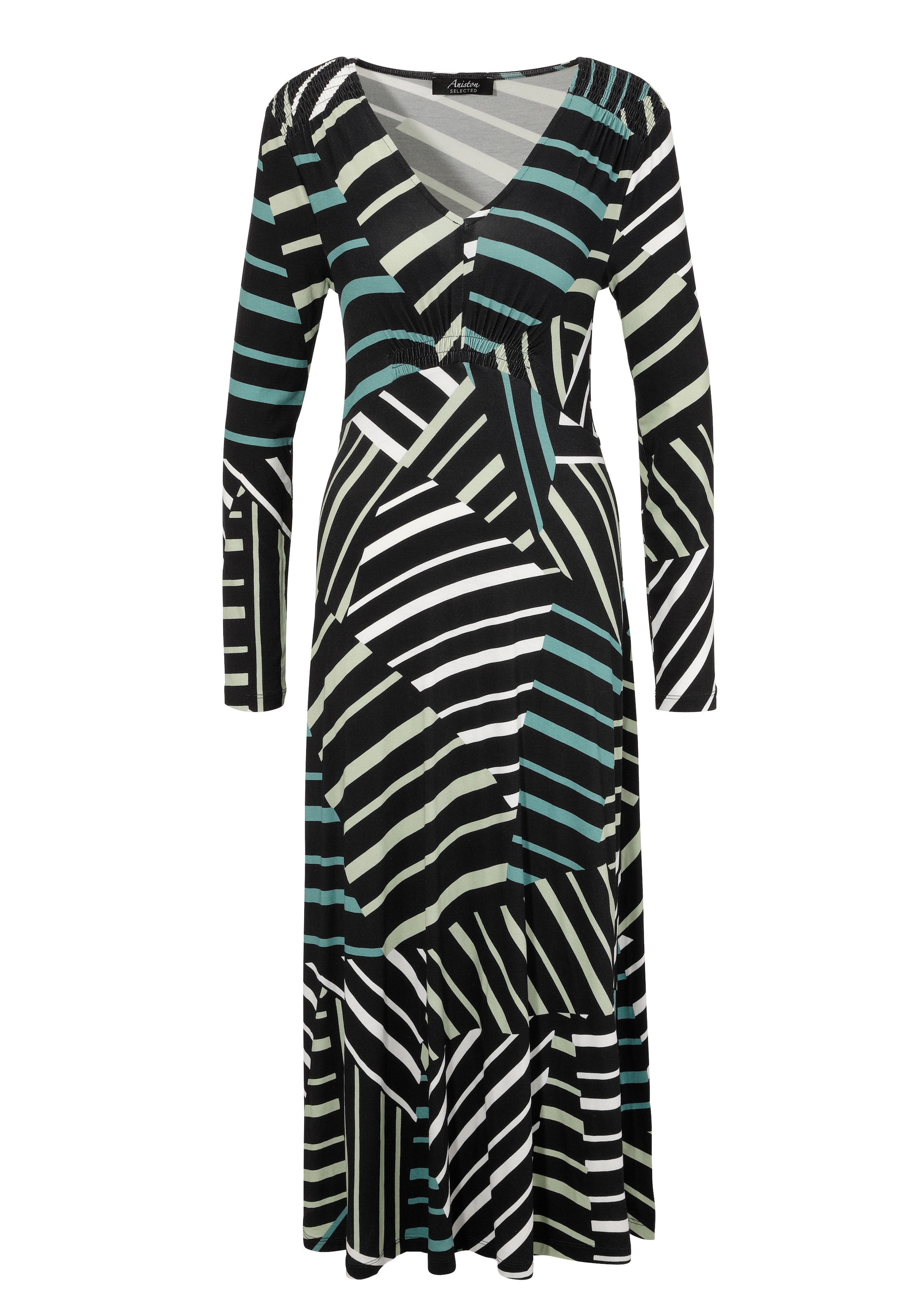Aniston SELECTED Midikleid mit Smok-Details und Streifendruck