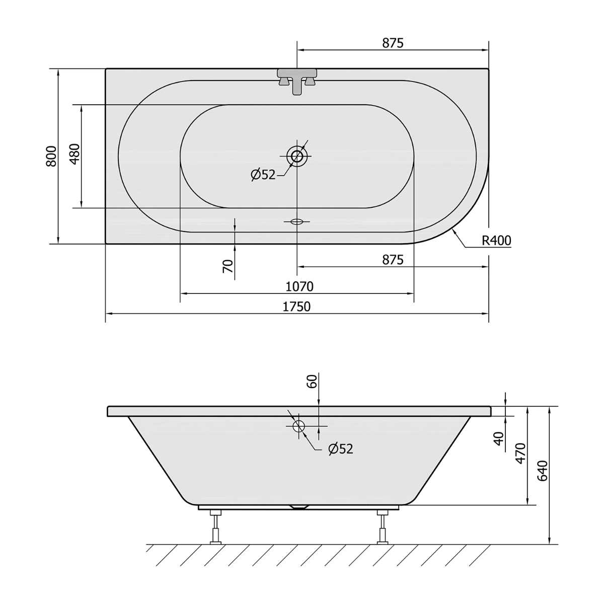 Polysan Viva hoekbad links 175x80x47cm wit