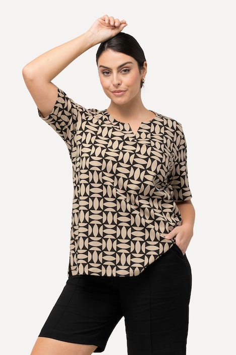 T-Shirt, grafischer Druck, Tunika-Ausschnitt, Halbarm