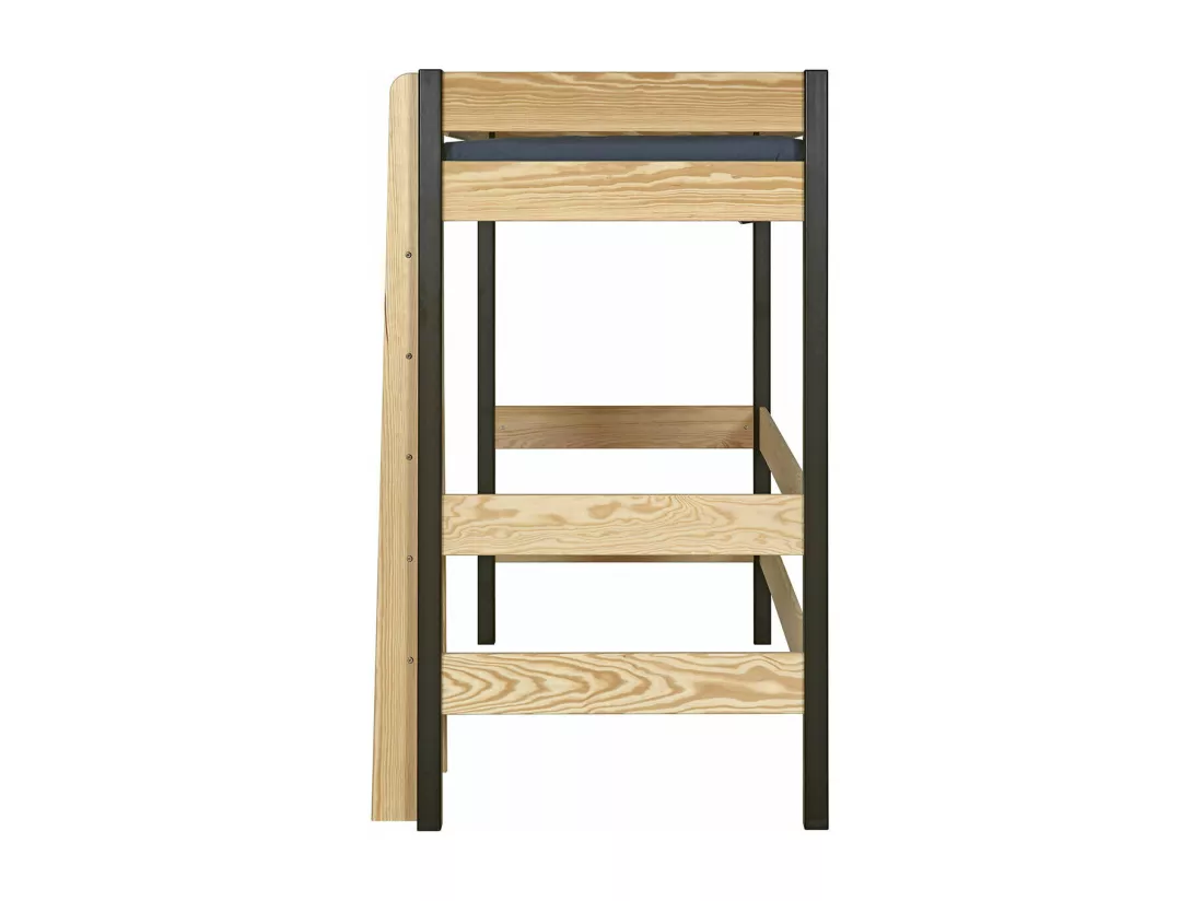 Pack lit mezzanine avec matelas 90x190 cm bois massif noir et bois CLEM