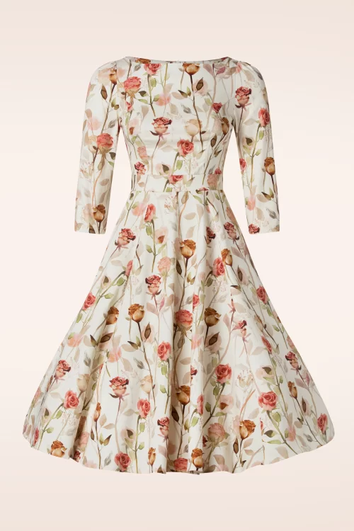 Hearts & Roses Janne Floral swing jurk in crème