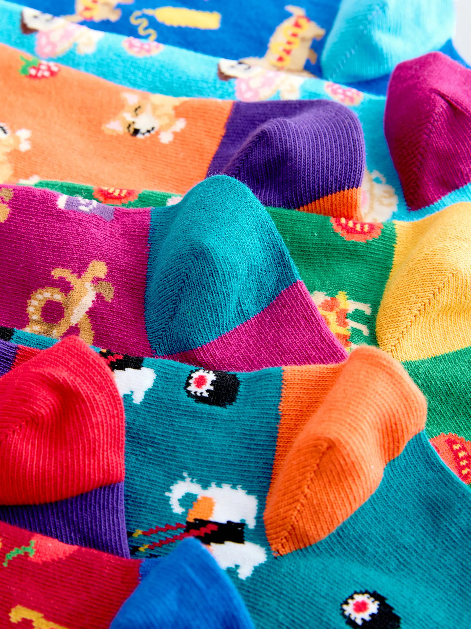 Blauw/groen/rood novelty hond - Set van 8 sokken met patroon