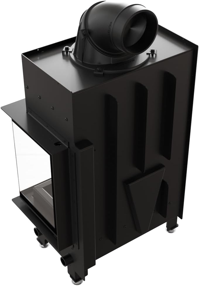 KRATKI Kamineinsatz aus Stahl Floki S rechts 8 kW Ø 160 schwarz Verkleidung mit Türfeder