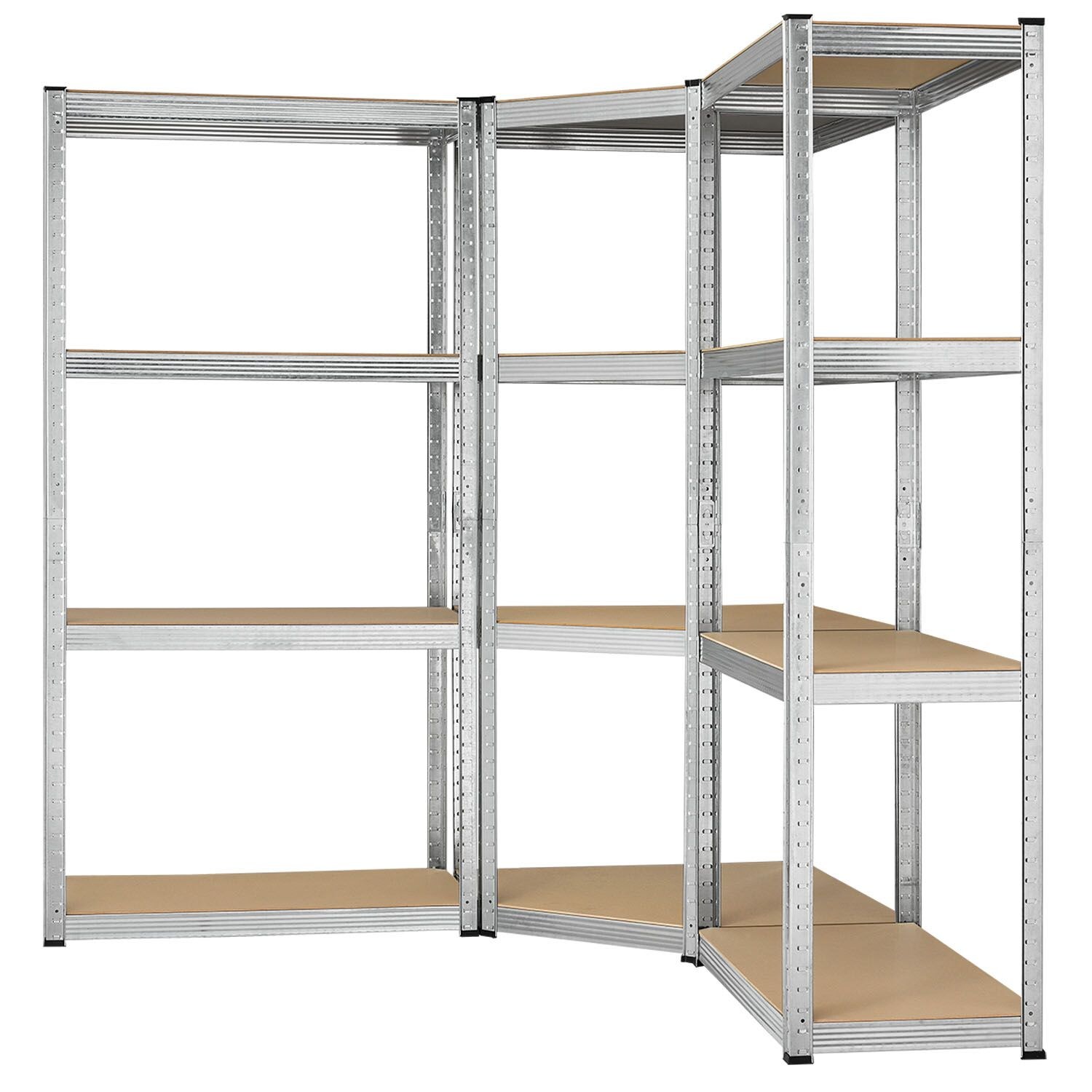 Juskys 3er Metall Regalsystem Easy | 1 Eckregal & 2 Schwerlastregale | 12 MDF Holz Böden | 960kg