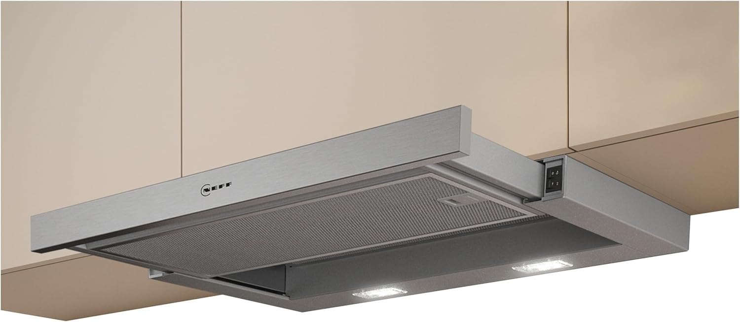NEFF D46BR12X6 Dunstabzugshaube, Flachschirmhaube N 30, 60 cm, Abluft oder Umluft, silbermetallic [Energieklasse C]