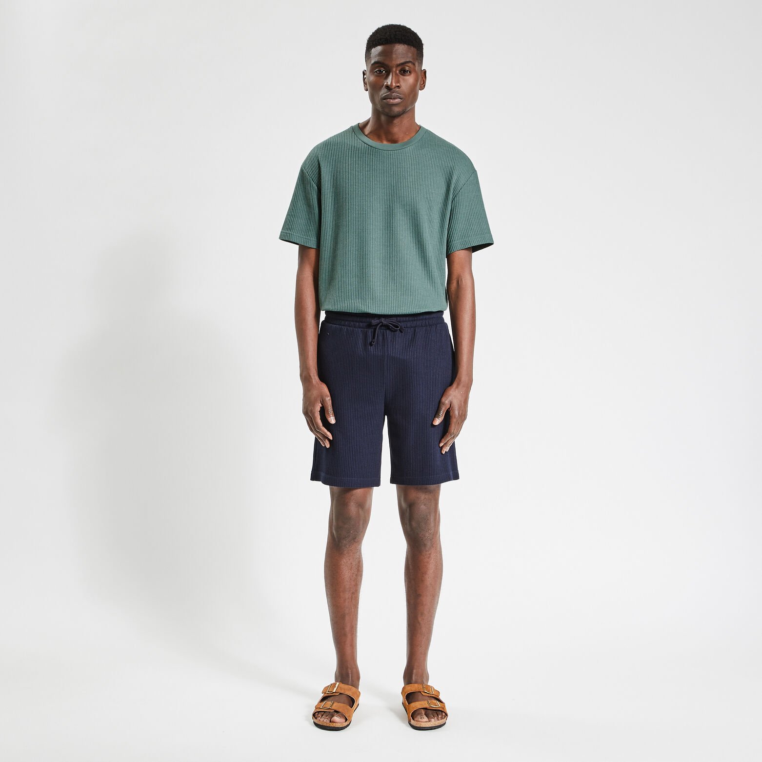 Short en maille matière gaufrée Bleu foncé
