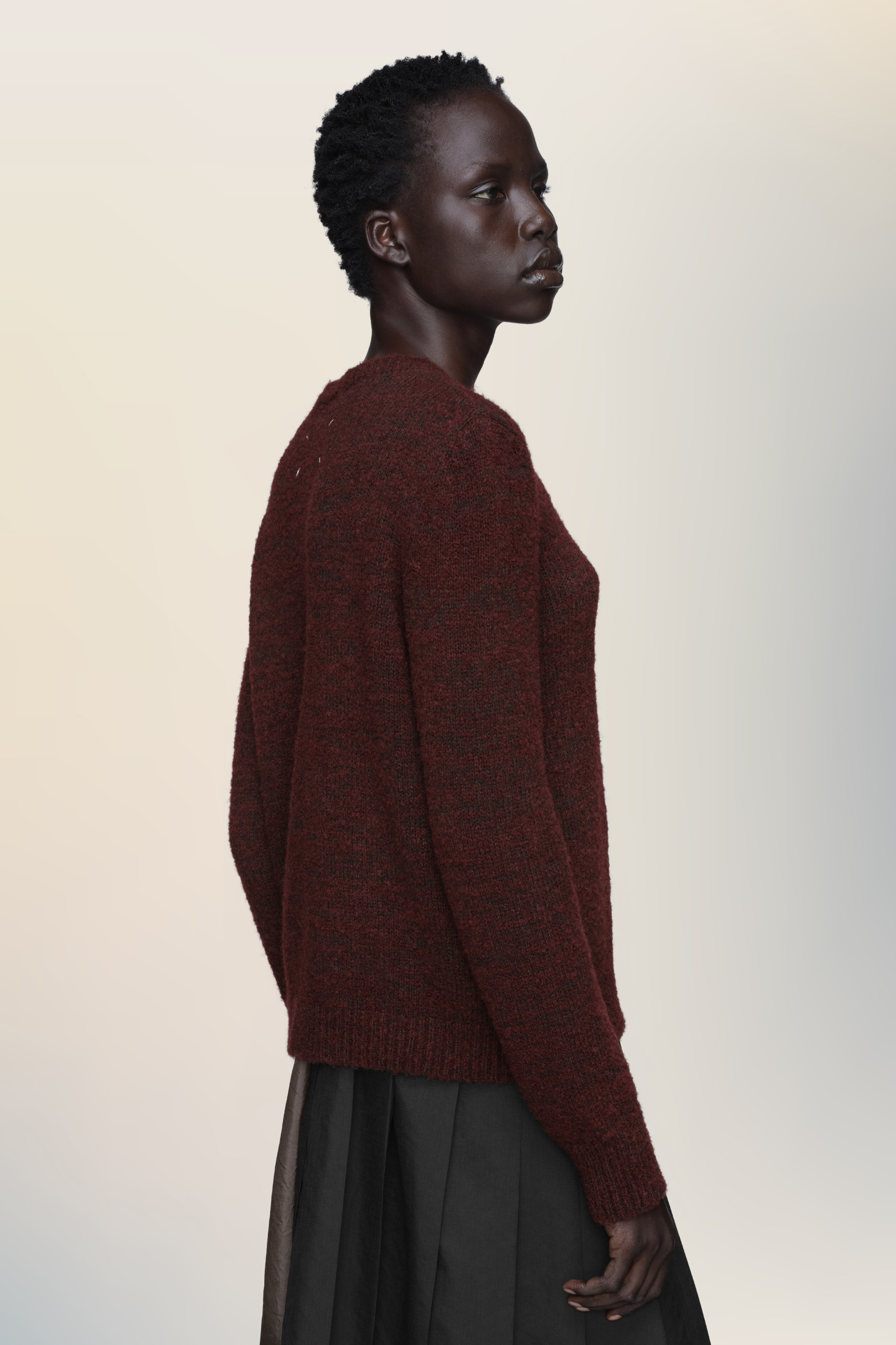 Haut en maille à col rond rouge en laine pour femme