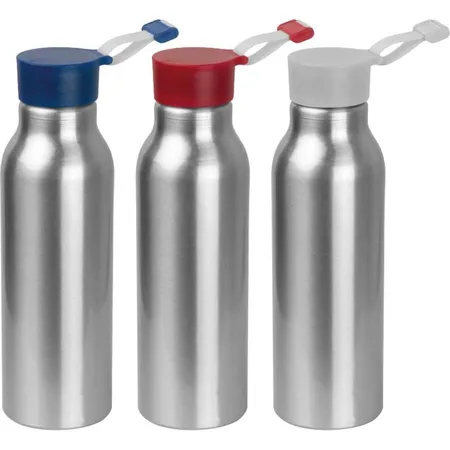 Macma Alu Trinkflasche, 600 ml, 3 Stück mit verschiedenen Deckelfarben