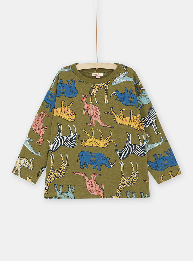 T-shirt vert militaire à imprimé animaux garçon
