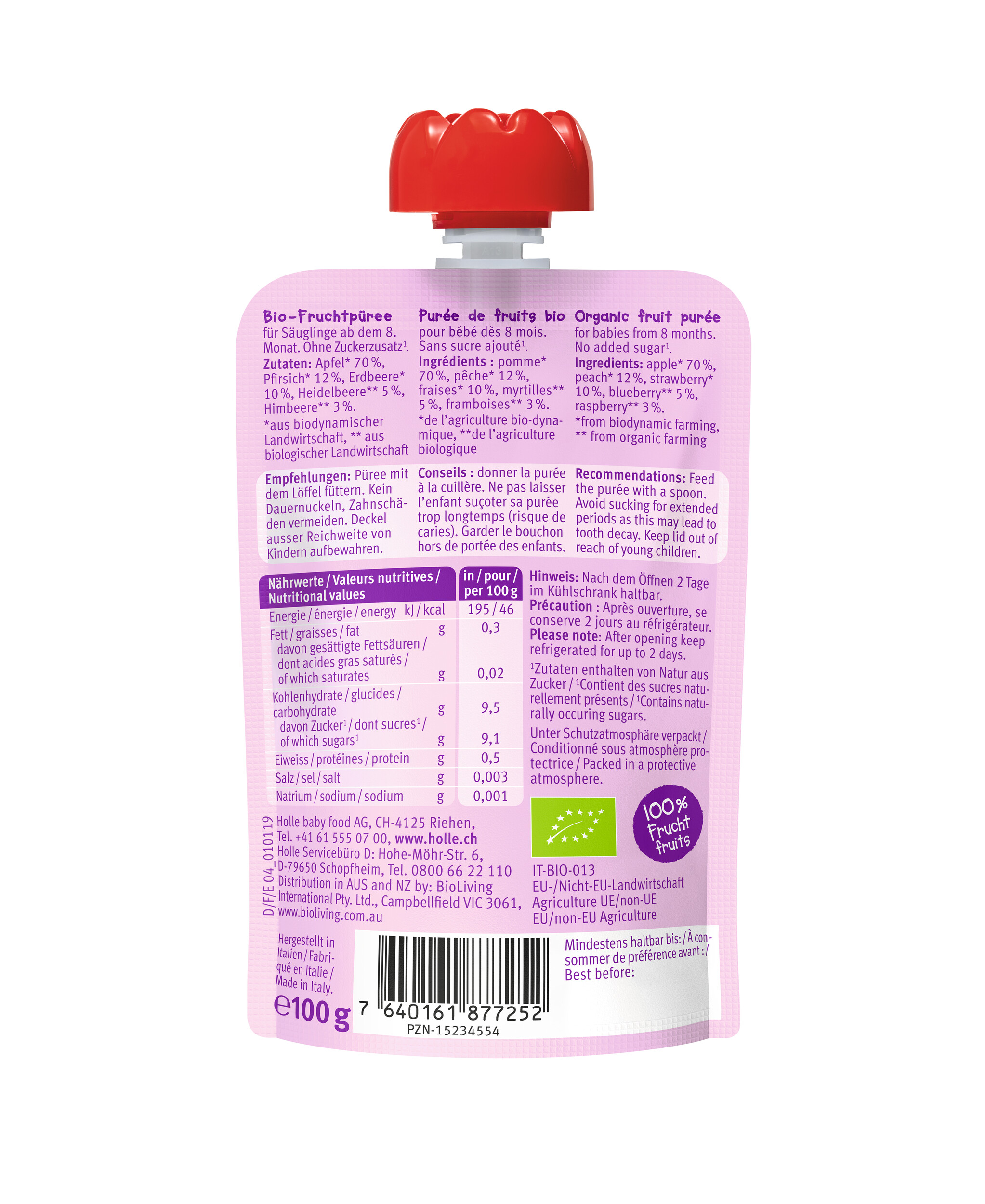 HOLLE Berry Puppy - Pouchy Apfel & Pfirsich mit Waldbeeren 100 g