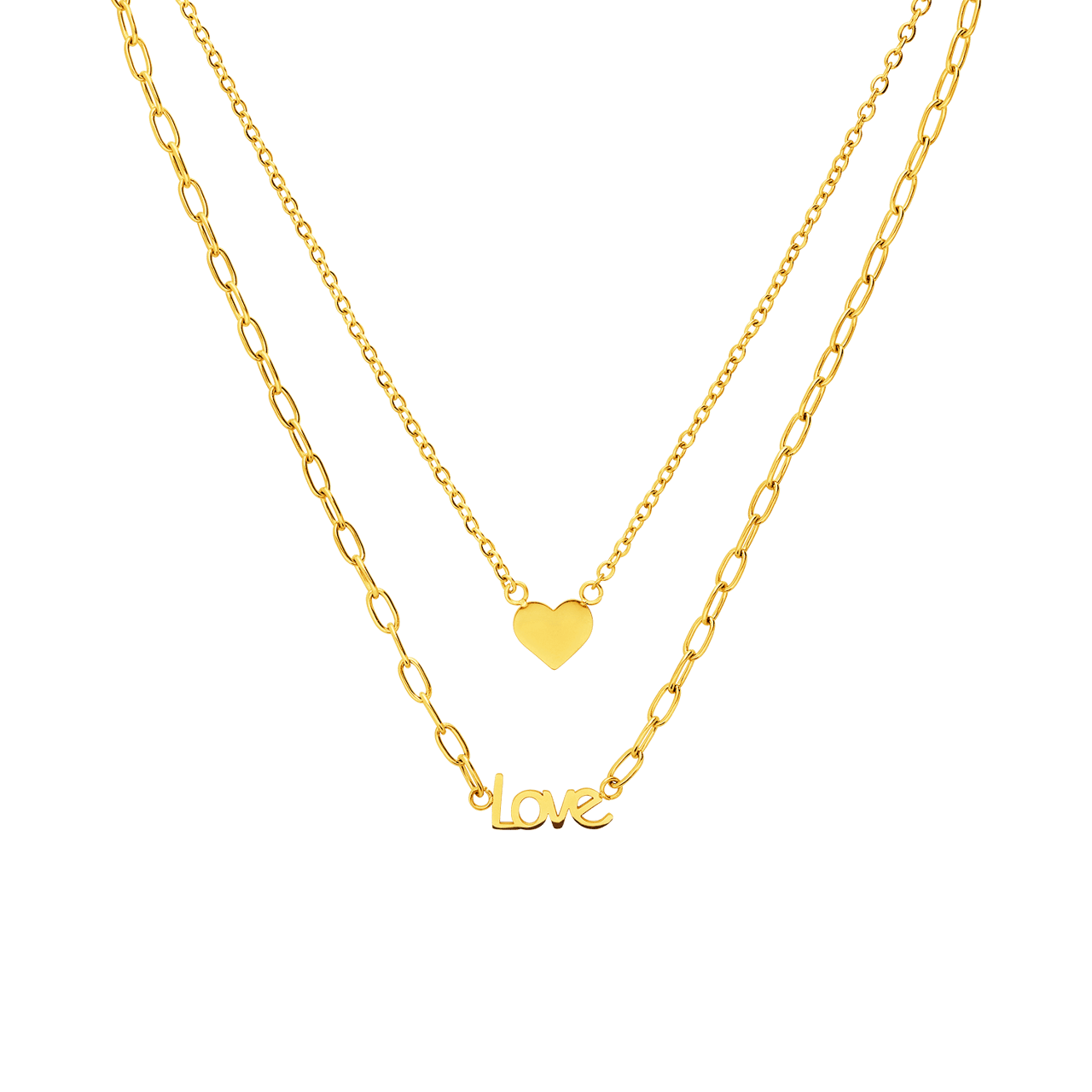 Stalen goldplated ketting met een hartje en love