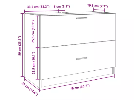 Armoire d'évier chêne marron 78x37x59 cm bois d'ingénierie