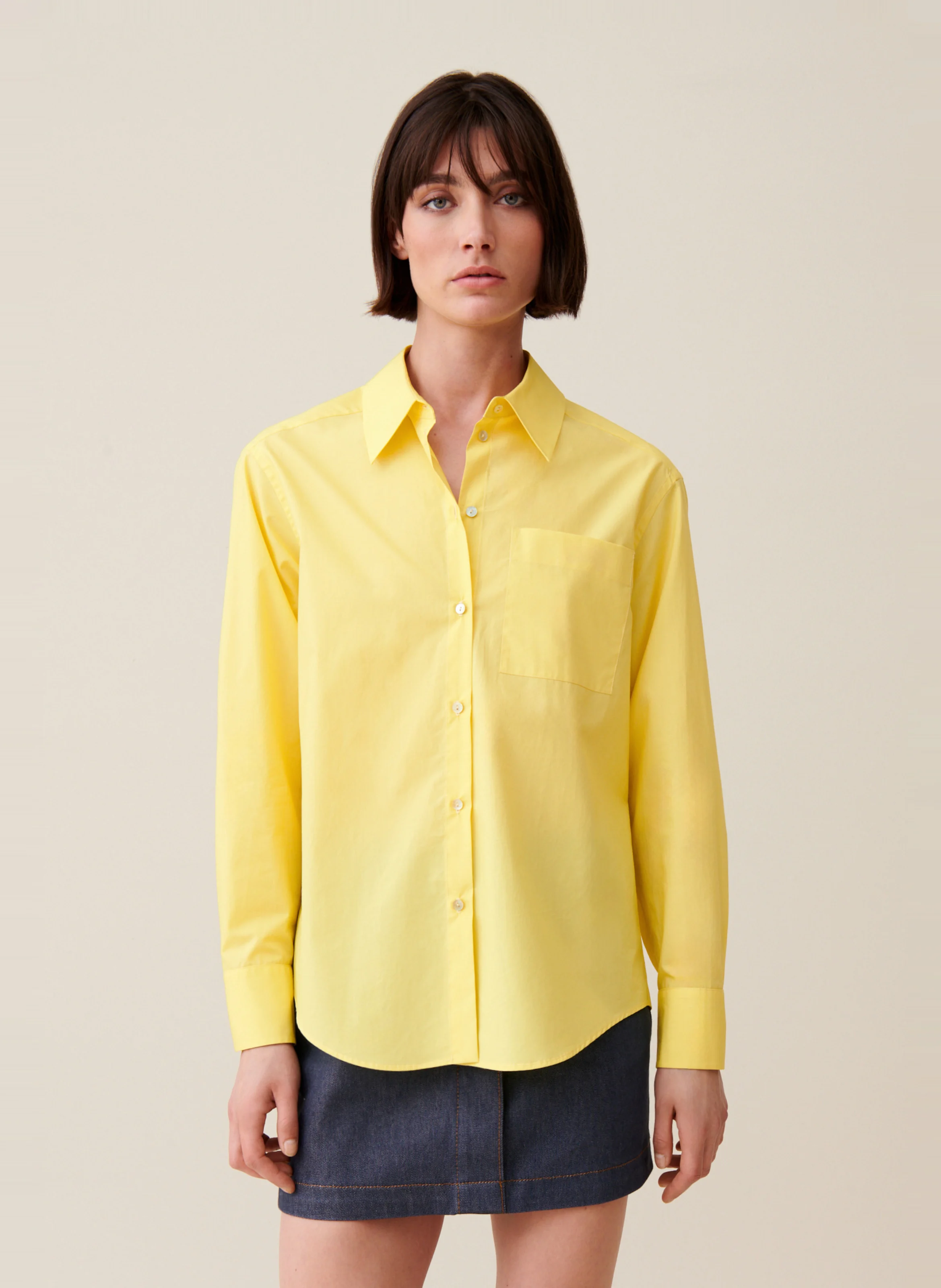 Chemise col classique en coton | Jaune
