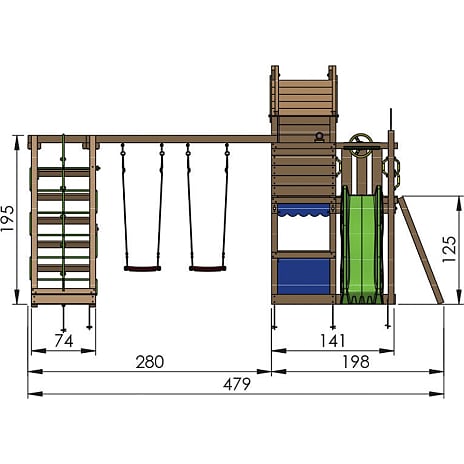 Jungle Gym Totem legetårn komplet inkl. klatremodul og rød rutsjebane